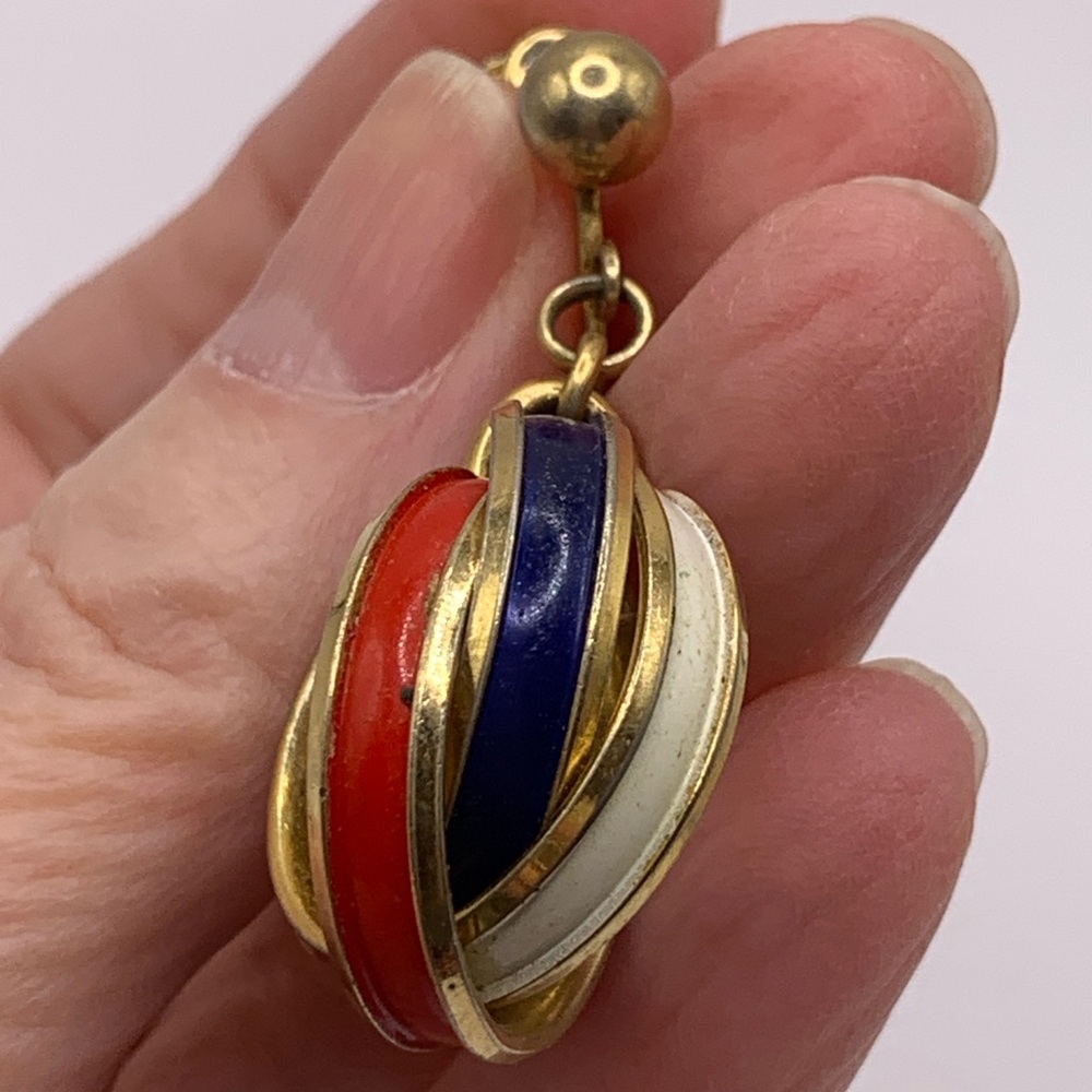 Vintage Napier Gold Red Blue White Swirl Earrings